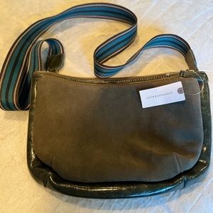 Anthropologie Shoulder Bag. 2 pockets. Moss color. Faux leather/suede. NWT.